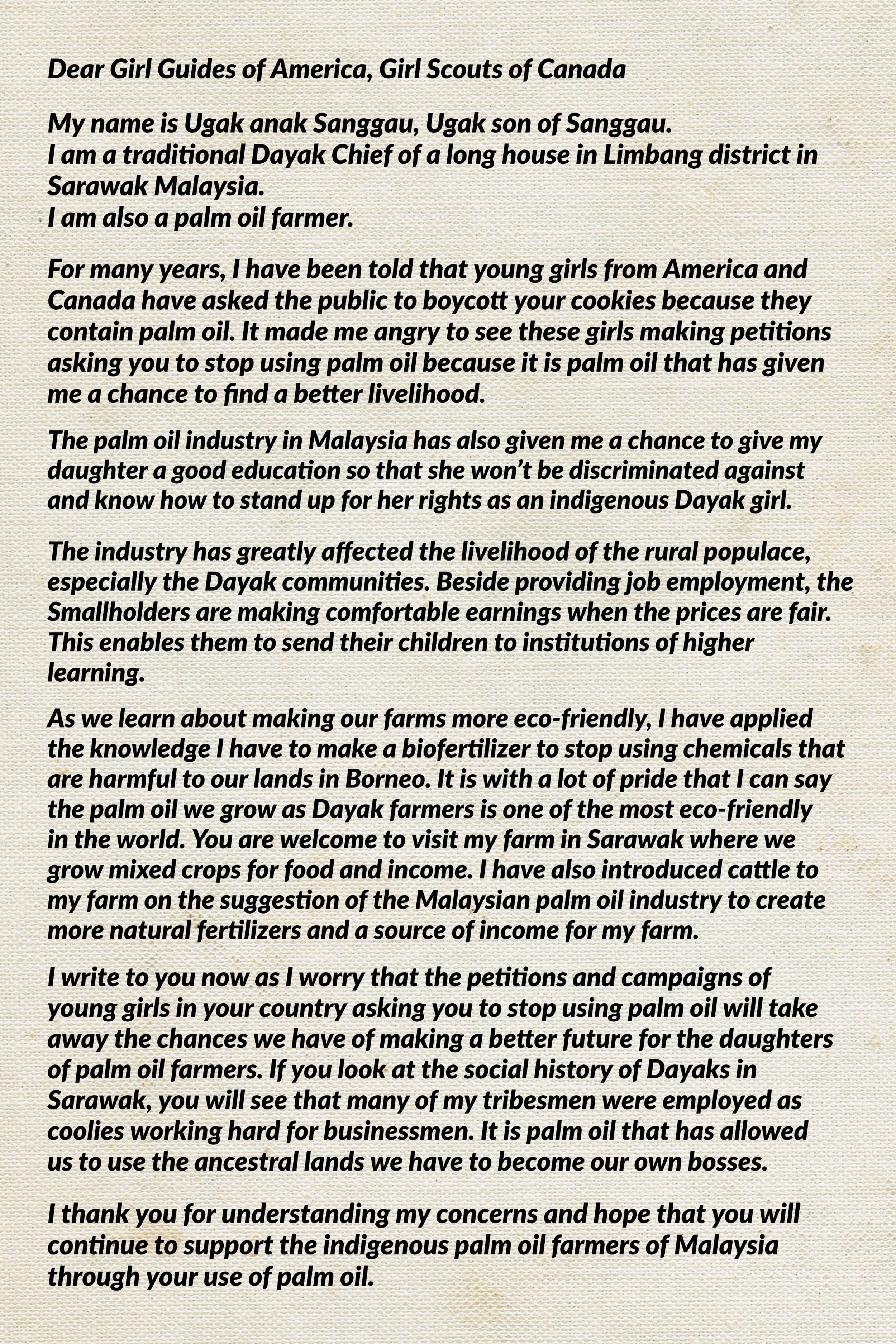 Ugak Sanggau’s Letter to Girl Scouts of America Girl Guides of Canada